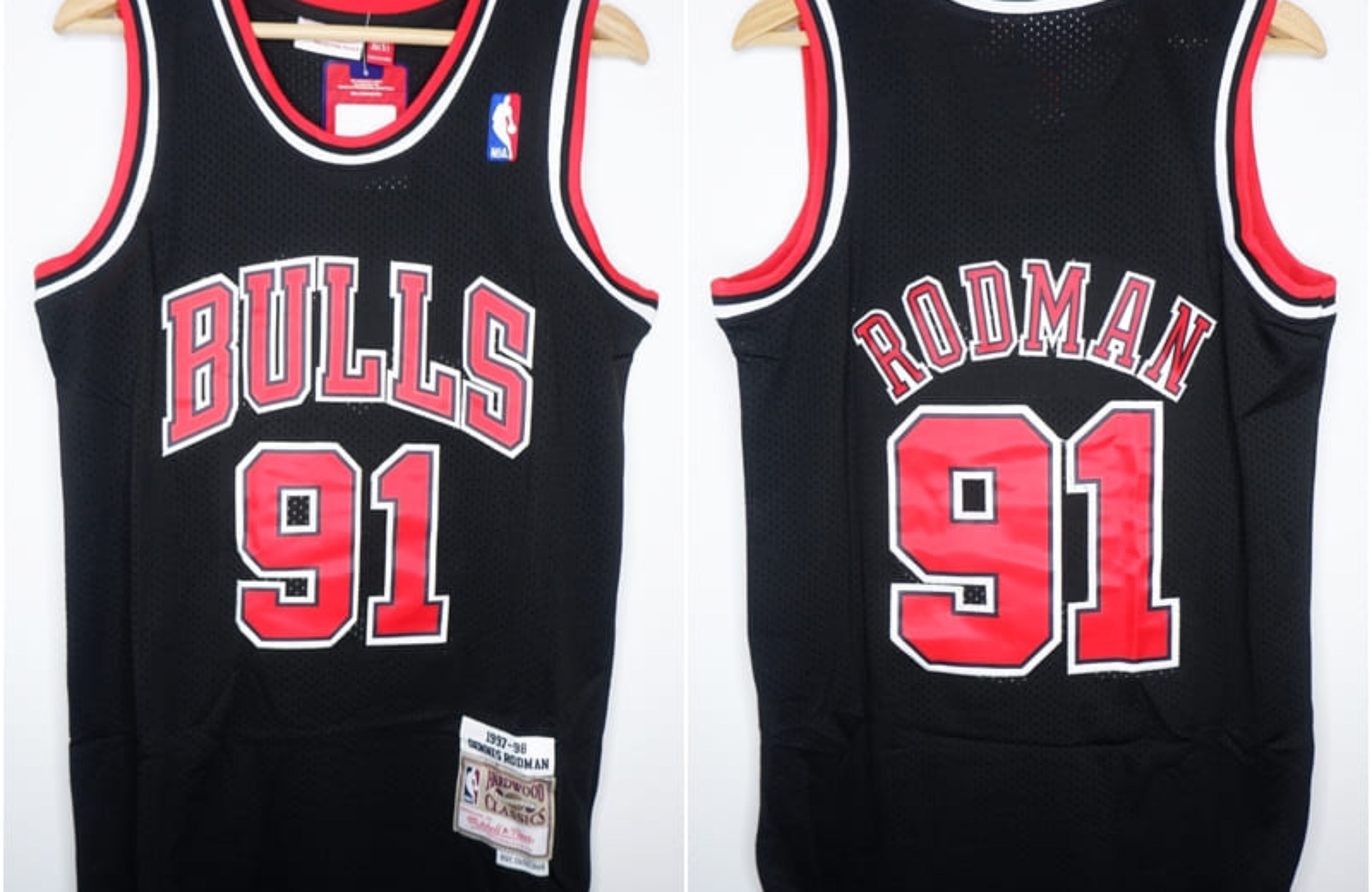 CLASSIC HWC BULLS #91 RODMAN HITAM MITCHELL & NESS